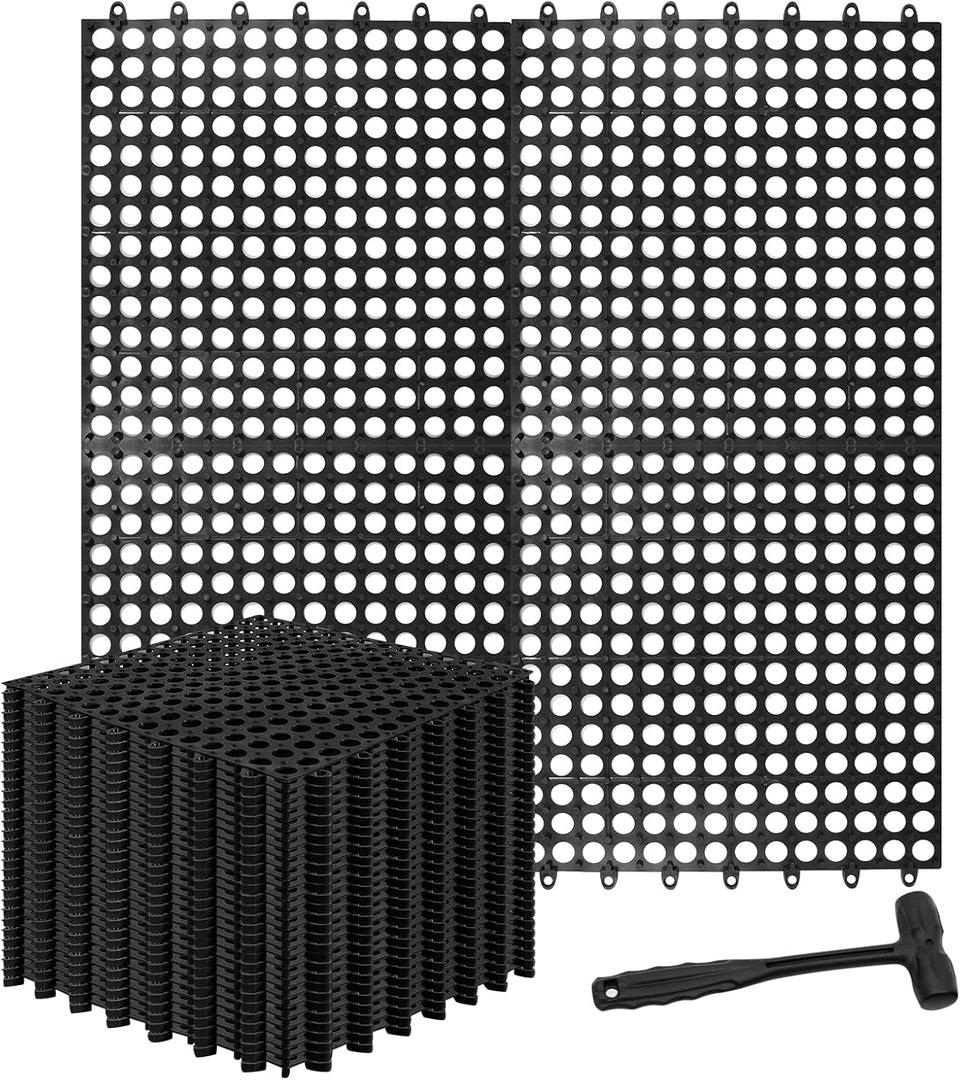 30 Pack Drainage Interlocking Tiles, 12x12 Modular Interlocking Floor Tiles with 1 Pc Plastic Hammer Non Slip Rubber Floor mat with Holes for Pool Bathroom Deck Kitchen Patio