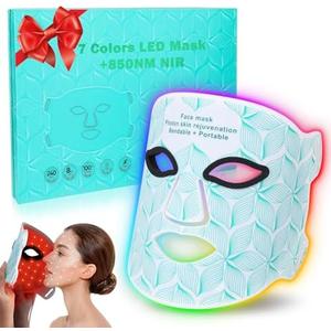biuufish Red Light Therapy for Face, 7＋1 Colors LED Face Mask Light Therapy with 850NM Near-infrared, Portable Rechargeable Red Light Therapy Mask Skin Care Device at Home and Travel for Anti-Aging