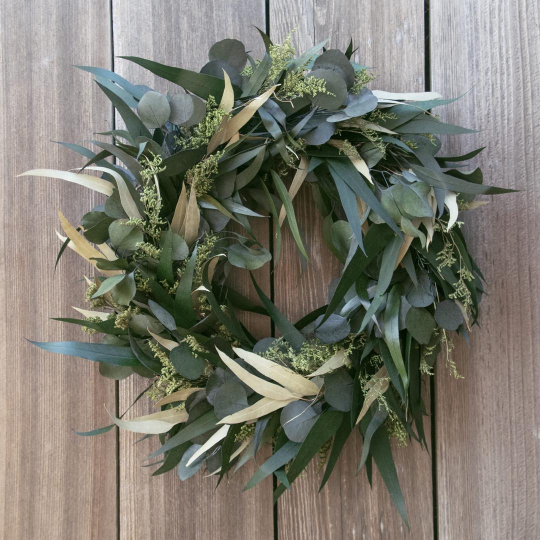 20 Inch Eucalyptus Greenery Wreaths for Front Door, Artificial Outdoor Spring Summer Wreath for Porch, Window, Farmhouse, Home Decor - All Seasons