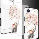Compatible for iPhone 17 Air Case with Card Holder Cute - Kawaii Design Military-Grade Drop Protection Rugged Wallet Cases for Women (White Elephant Spraying Flowers)