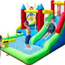 9-in-1 Inflatable Water Slide for Kids Age 3-6, Outdoor Blow Up Bounce House Water Park with Dual Slides, Climbing Wall, Splash Pool, Water Cannons, Jumping Area, Backyard Water Slide with Blower