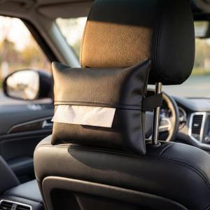 Car Tissue Holder,PU Leather Tissue Holder for Car,Tissue Box for Backseat Sun Visor Center Console Organization Accessories,Black