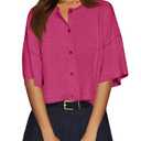 Cicy Bell Womens Half Sleeve Cardigan Sweaters Cropped Button Down Tops Oversized Lightweight Ribbed Knit Summer Outfits Rose Red, Small