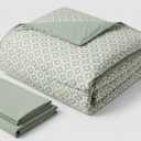 Luxudecor Floral Comforter Set King Size, 7 Pieces Bed in a Bag Olive Green Floral Comforter and Sheet Set, Soft Microfiber Green Complete Bedding Sets for All Seasons