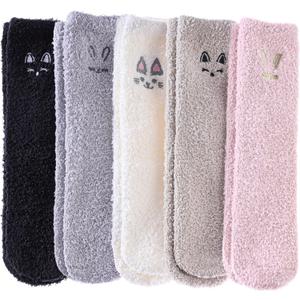 DYW Fuzzy Socks for Women Soft Cozy Fluffy Winter Warm Slipper Socks Home Sleeping Animal Socks (5 Pairs Solid Color Cute)