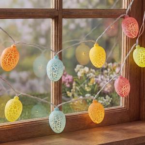8.5Ft Easter Egg String Lights Outdoor, Easter Decorations String Lights with 10 LED Colorful Cracked Egg Lights Plug in, Hanging Pastel Easter Light for Spring Garland Party Yard Home Window Decor