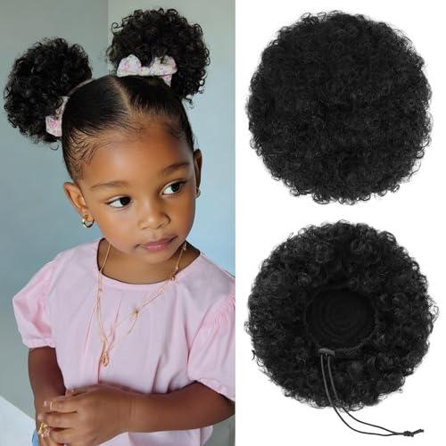 Sidaila 100% Human Hair Afro Puff Drawstring Ponytail for African Black Women Girls丨Short Afro Curly Bun Extension 丨Kinky Curly Short Extensions Hairpieces - 1B Natural Black Small Size - 2 PIECES