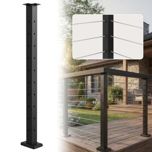 Sidasu 36IN Cable Railing Corner Post with Fixed Top, L Shape Deck Cable Railing Post for Cable Railing System, Matte Black Finish,P02