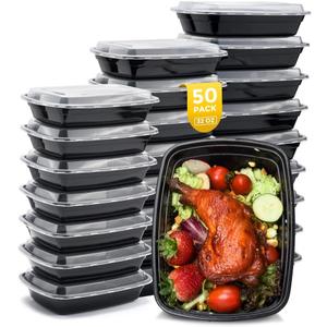 Glotoch Meal Prep Containers Reusable, 50Pack 32oz Plastic Food Prep Storage Containers with Lids,BPA Free,Microwave, Dishwasher Safe Disposable To Go Containers for Meal Plan,Single Compartment