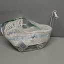 Kisangel Imitation Rattan Baby Carriage Flower Basket 14.6X11.4X6.7 Inch Vintage Style Wicker Stroller Centerpiece for Baby Shower Party Decor