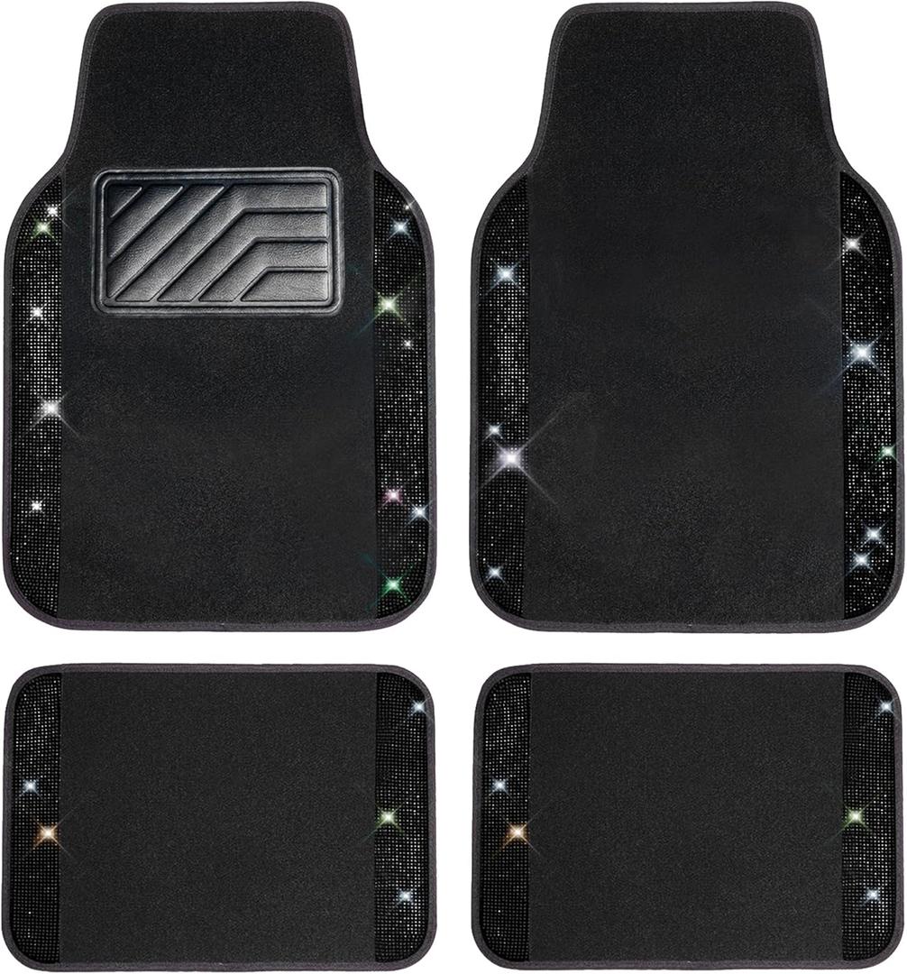 CAR PASS Bling Diamond Car Floor Mats, Sparkling Crystal Shining Glitter Rhinestone Carpet, Anti-Slip PVC Heel Pad Waterproof Universal for Automotive SUV,Sedan,Van,4pcs Girl Women Men Black Diamond CAR PASS Bling Diamond Car Floor Mats, Sparkling Crystal Shining Glitter Rhinestone Carpet, Anti-Slip PVC Heel Pad Waterproof Universal for Automotive SUV,Sedan,Van,4pcs Girl Women Men Black Diamond