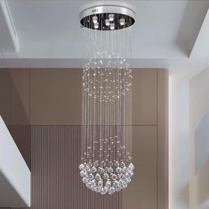 Finktonglan Crystal Pendant Lights for Staircase, Modern Crystal Chandelier Ceiling Light Fixture for Dining Room Flush Mount LED Ceiling Lights, GU 10 Bulb, D19.6'' x H62.9'' (MP071-)