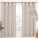YoungsTex Linen Semi Sheer Curtains 63 Inch Length 2 Panels for Living Room - Light Filtering Drapes with Bronze Grommet Beige Window Treatments for Country Office Bedroom, 52 X 63 Inch (Natural)