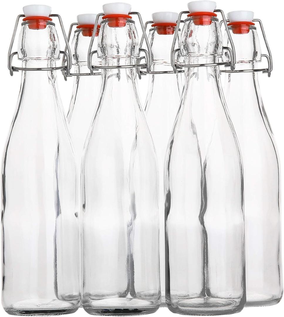 AYL Flip Top Glass Bottle [16 fl. oz./Pack of 6] Swing Top Brewing Bottle with Stopper for Beverages, Oil, Vinegar, Kombucha, Beer, Water, Soda, Kefir  Airtight Lid & Leak Proof Cap  Clear