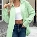 OMSJ Womens Striped Button Down Shirts Smocked Cuffed Sleeve Stylish Collared Office Work Blouses with Pocket (XL)