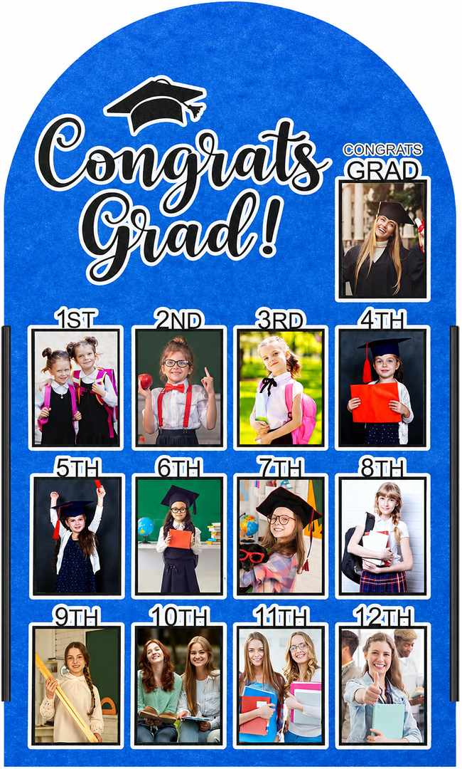CroBlissful 27 x 16 Inch Graduation Photo Board Picture Frames Wall Decor Collage Display Green Felt Board for 4 x 3 Inch Photo DIY Picture Holder 2026 Graduation Party Decorations Blue