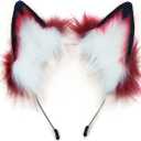 QinRuan Fox Cat Long Fur Ears Hair Headwear Wolf Animal Anime Halloween Cosplay Costume (4-wine)