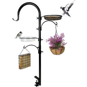 Upgraded Bird Feeding Station Kit,Deck Railing Mounted Birds Feeder Pole for Balcony with 3 Hooks,Bird Bath,Metal Mesh Tray and Suet Cage,Multi-Design Style,Used for Plant Hanger
