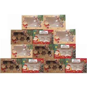 24 Pack Huge Christmas Cookie Boxes with Window, 24x15.5x7.5cm Large Holiday Food Bakery Treat Boxes for Gift Giving,Pastry,Candy,Party Favors, Christmas Kraft Gift Boxes With Six Cupcake Tray