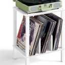 LELELINKY 2-Tier Record Player Stand with Vinyl Record Storage up to 100 Albums, Bedroom Record Holder and Multi-Functional End Table for Living Room, White