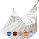 Brazilian Double Hammock 2 Person 330X150cm Load 500Pound Cotton Hammock for Patio Porch Garden Backyard Lounging Outdoor and Indoor (Beige) (XX-Large)