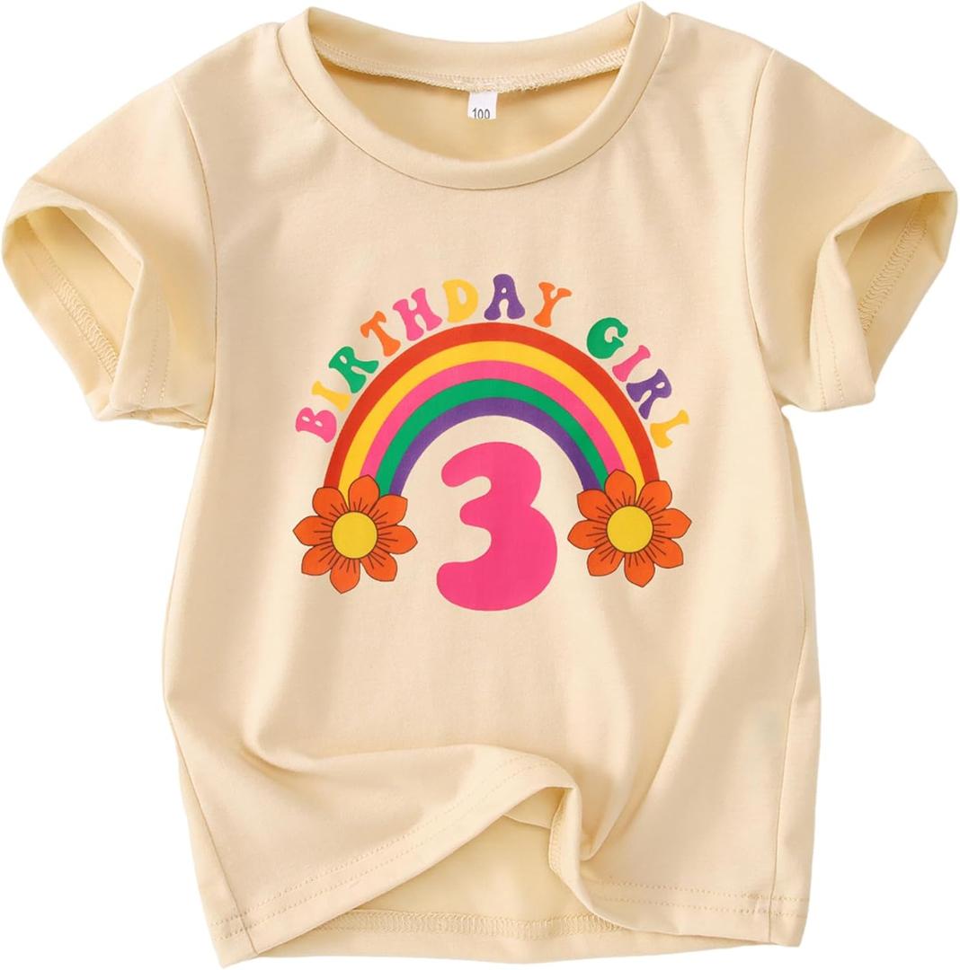 SOFEON Rainbow Birthday Girl Shirts Toddler Baby Girls Birthday Outfits Tees T-Shirt Gifts Party Tops 1-7 Years (Beige-3T)