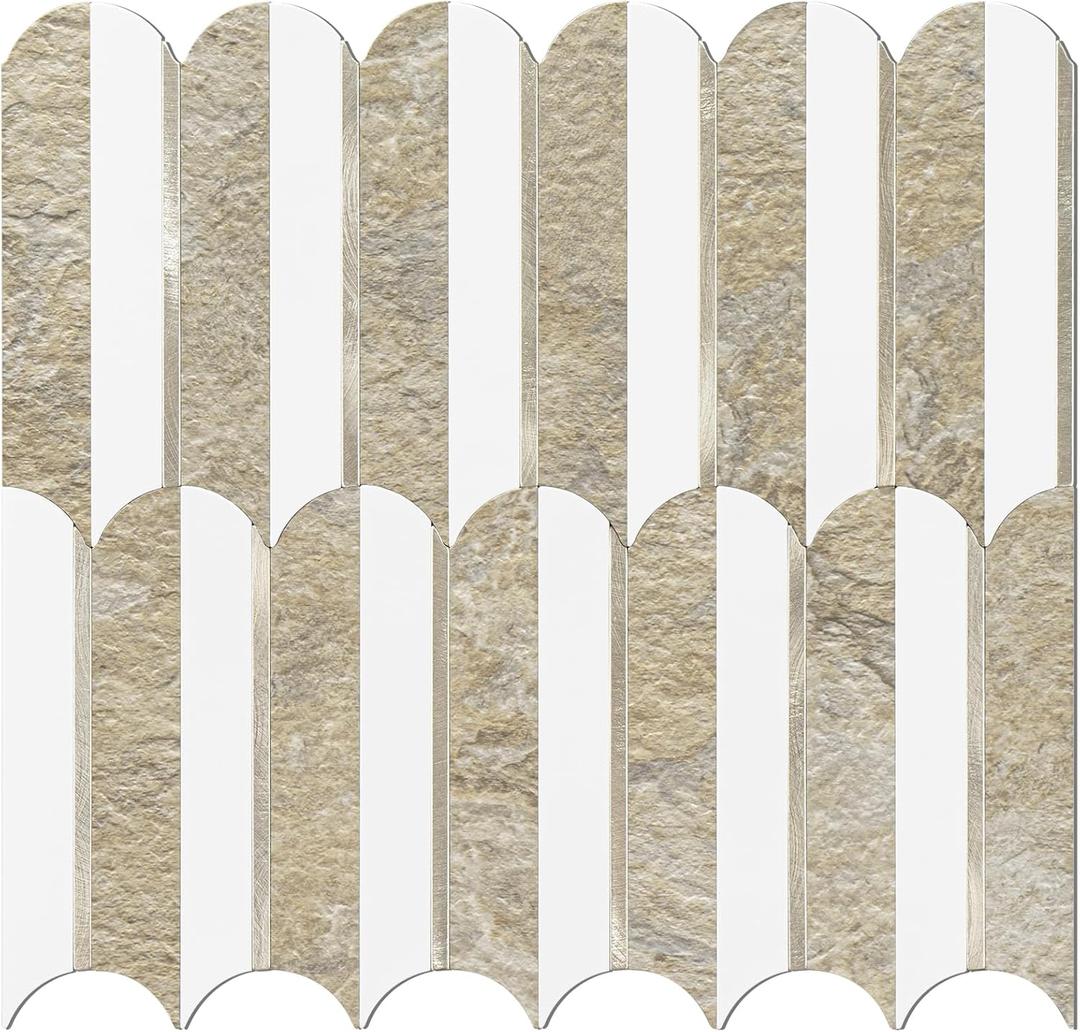 Vamos Tile Peel and Stick Backsplash Seamless Tile,10 Sheets Stick on Backsplash for Kitchen& Bathroom,Honey Travertine+Matt Pure White Marble Look+Light Gold Metal Self Adhesive Backsplash Tile