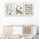 ZLXARTLA Dinosaur Alphabet Numbers Canvas Wall Art Kids Reading Room Wall Decor Pictures Nursery Prints Game Room Painting Artwork for Kids Room Playroom Classroom Reading Nook 16x24in