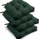 downluxe Indoor Chair Cushions for Dining Chairs, Tufted Overstuffed Textured Kitchen Chair Pads with Ties and Non-Slip Backing, 15.5" x 15.5" x 4", Dark Green, 4 Pack