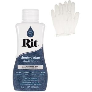 Rit Dye – Liquid Fabric Dye for Crafting, Clothing, and Décor – 8 oz. Bottle – Denim Blue (Gloves Included)