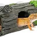 Reptile Hide, Resin Hollow Log Cave with Two Strong Suction Cups,Gecko Tank Accessories Climbing Toy– Climbing Decoration and Hideout for Lizards, Geckos, Snakes, Hermit Crabs, and Frogs