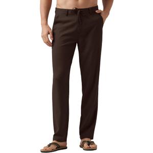 Willit Men's Linen Pants Casual Linen Dress Pants Drawstring Beach Summer Lightweight Trousers 40"Wx30"L (Brown)