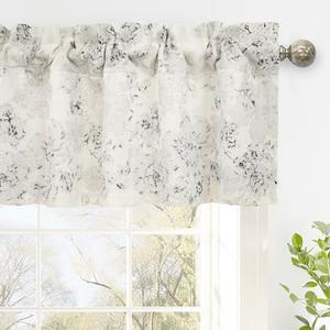 DriftAway Floral Pencil Sketch Lined Thermal Insulated Window Curtain Valance Rod Pocket 52 Inch 14 Inch Plus 2 Inch Header Linen Gray Soft White 1 Pack
