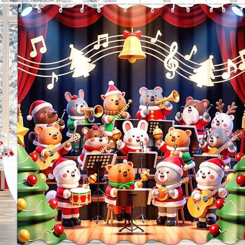 Leketoo Christmas Shower Curtain for Bathroom, Cute Fabric Xmas Shower Bathtub Window Curtains Sets with 12 Hooks for Kids Waterproof Bathroom Decoration Supplies 72x72in,Pack Of 2