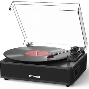 Vinyl Record Player with Built in Stereo Speakers Bluetooth LP Player Turntable Belt Drive 3-Speed (33, 45, 78 RPM) Vintage Turntables for Vinyl Records with RCA Output, Aux in, Auto Stop, Black