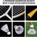 Outdoor Badminton Set for Backyard Lawn Beach Portable Badminton Net Set System with Anti Sagging Design 4 Carbon Aluminum Rackets 3 Birdies and Carrying Bag, Regulation, Yellow 