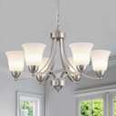 6 Lights Brushed Nickel Dining Room Light Fixture Farmhouse Modern Chandelier Pendant Light Silver Adjustable Ceiling Hanging Lighting with Frosted Glass for Kitchen Island Living Room Foyer, Large