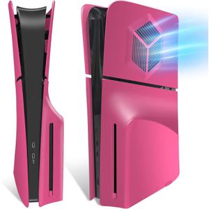 Faceplates for PS5 Slim Console with Cooling Vents, Megadream Hard ABS Shockproof Anti-Scratch Dustproof Console Case Cover Replacement Plate Shell for PS5 Slim Disc Edition, 4 Cover Plates, Red