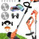 JarryStart Cordless Weed Wacker, Electric Weed Eater Battery Powered, Foldable 3 in 1 Grass Trimmer/Lawn Edger/Brush Cutter with 2 Batteries Removable Wheels