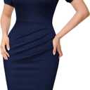 AISIZE Women's Elegant Tie Neck Puff Sleeves Ruched Cocktail Party Dress (X-Large, Navy Blue)