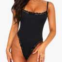 Navneet Women Sexy Lace Bodysuit Lace Trim High Cut Thong Spaghetti Strap Cami Bodysuit Going Out Tank Tops Body Suit XL