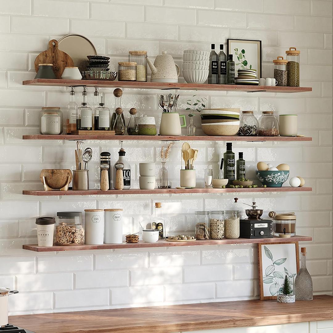 60 Inch Long Floating Shelves, Gray Wood Wall Shelf, Set of 4, 4T60IN