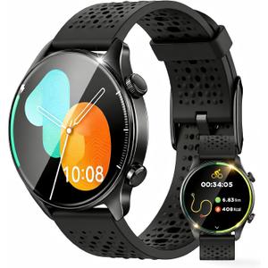 GPS Smart Watch for Men Women (Answer/Make Call), 1.43" AMOLED Round Display, Built-in GPS, 3ATM Waterproof, Heart Rate/Sleep/SpO2 Monitor, 100+ Sport Modes for Android iPhone Samsung (Black+Black)