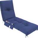 1 Pcs Outdoor Chaise Lounge Cushions with 3 Side Pocket 76x22x6 Inch Waterproof Long Deck Reclining Chair Cushions Fade Resistant Replacement Cushion for Furniture Lawn Pool (Navy Gray,Solid Color)