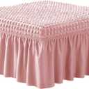 3D Bubble Lattice Rectangle Ottoman Slipcover Polyester Footstool Protector Covers with Skirt Stretch Stool Covers for Living Room and Bedroom (Pink)