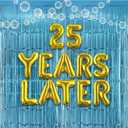 Yellow Cartoon 25th Birthday Decorations 25 Years Later Balloon Banner with Blue Tinsel Foil Fringe Curtain Under the Sea Party Supplies Cartoon Party Favors for Birthday Anniversary Party Supplies