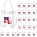 Kolldenn Clear PVC Gift Bags with Handle, Transparent Tote, Reusable Treat Bags for Wedding Birthday Shopping Party Supplies(Blue, White, Red,6.31"x 5.91"x 3.15",American Flag)