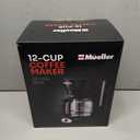 Mueller 12-Cup Drip Coffee Maker - Borosilicate Carafe, Auto-Off, Reusable Filter, Anti-Drip, Keep-Warm Function, Clear Water Level Window Coffee Machine, Kitchen Essentials & Accessories (Black)