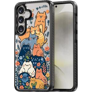 Rosarnnah Compatible for Samsung Galaxy S25 Case Cute Aesthetic - Durable Shockproof 6.6 ft Drop Impact Phone Case Cover with Funny Fashion Cats Party Design 6.2" Black