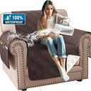 H.VERSAILTEX 100% Waterproof Arm Chair Covers Modern Sofa Chair Covers for Pets Stay in Place Furniture Protector with Elastic Straps(Chair, Chocolate/Beige)